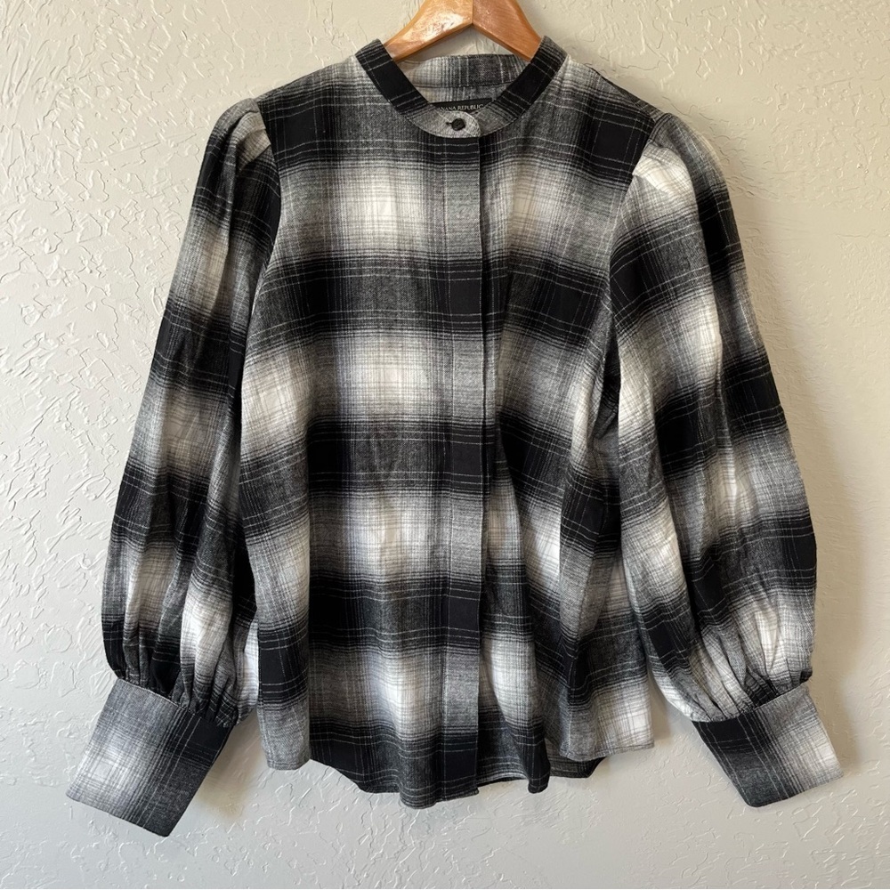 Banana Republic 100% Cotton Plaid Balloon Sleeve Flannel Button Down Shirt